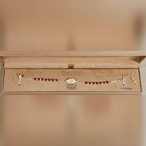 MIA FIORE ITALY STERLING SILVER 18KT GOLD PLATED RED BEADS CROSS ROSARY NECKLACE